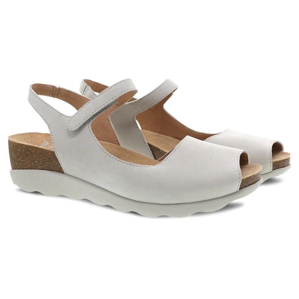 Dansko Marcy Wedge Sandals Leather Ivory Nubuck Peep Toe Comfort Shoe 41 10.5-11